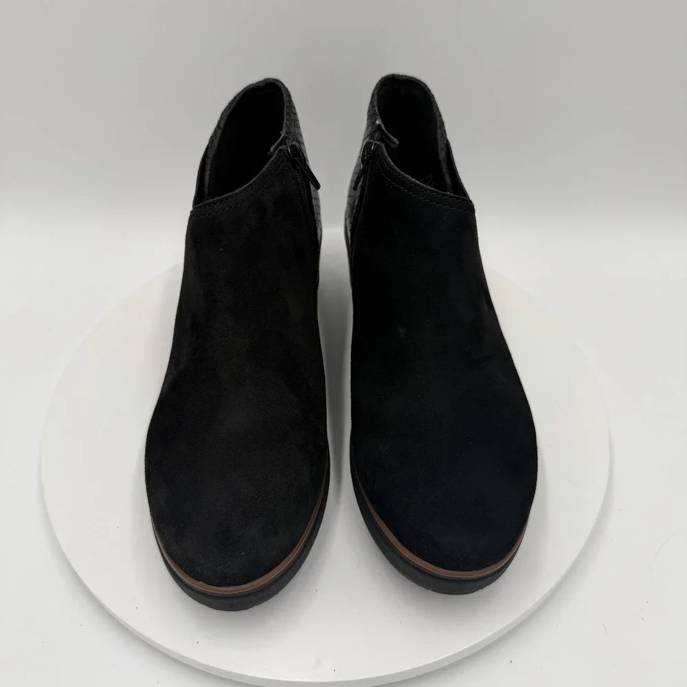 Clarks Wedge Heel Boots Womens 9.5M Mazy Harwich Black‎ Side Zip Bootie Leather